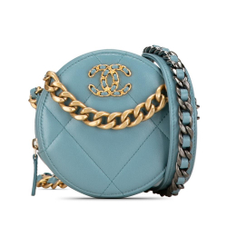 Chanel B Chanel Blue Light Blue Lambskin Leather Leather Lambskin 19 Round Clutch with Chain Italy