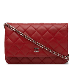 Chanel B Chanel Red Lambskin Leather Leather Classic Lambskin Wallet on Chain France
