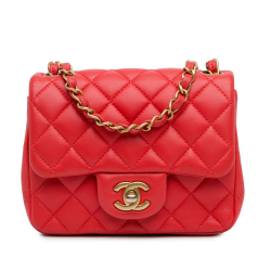Chanel AB Chanel Red Lambskin Leather Leather Mini Square Classic Lambskin Single Flap France