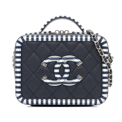 Chanel AB Chanel Blue Navy with White Caviar Leather Leather Small Caviar CC Filigree Vanity Case Italy