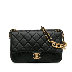 Chanel AB Chanel Black Lambskin Leather Leather Quilted Lambskin Chain with Chain Classic Bag Italy