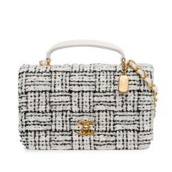 Chanel AB Chanel White Off White Tweed Fabric CC Quilted Top Handle Full Flap Italy