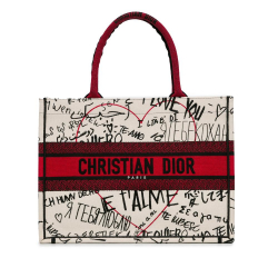 Christian Dior AB Dior White with Red Canvas Fabric Medium Dioramour Book Tote Italy