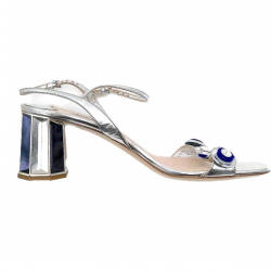 Miu Miu sandals in silver leather with blue and crystal highlights