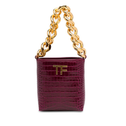 Tom Ford AB Tom Ford Purple Calf Leather Mini Croc-Embossed Chain Bucket Bag Italy