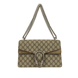 Gucci B Gucci Brown Beige Coated Canvas Fabric Small GG Supreme Dionysus Shoulder Bag Italy