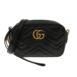 Gucci B Gucci Black Calf Leather Mini GG Marmont Matelasse Crossbody Bag Italy