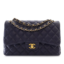Chanel AB Chanel Blue Navy Caviar Leather Leather Jumbo Classic Caviar Double Flap France