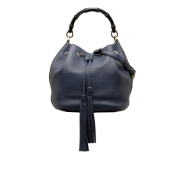 Gucci B Gucci Blue Navy Calf Leather Miss Bamboo Bucket Bag Italy