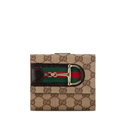 Gucci B Gucci Brown Beige Canvas Fabric GG Web Hasler Small Wallet Italy