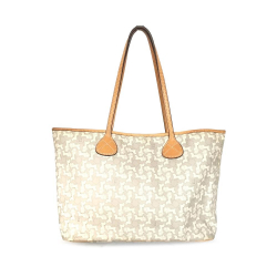 Celine B Celine White with Gray Coated Canvas Fabric Carriage Tote Italy