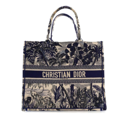 Christian Dior AB Dior Blue Canvas Fabric Large Flamingo Palm Book Tote Italy