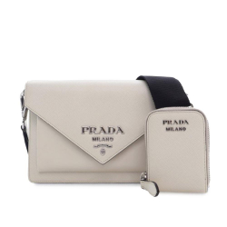 Prada AB Prada White Calf Leather Saffiano Mini Envelope Crossbody Bag Italy