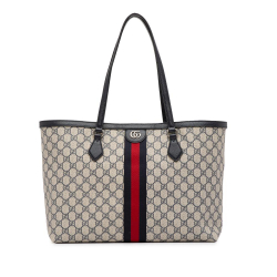 Gucci AB Gucci Brown Beige with Black Coated Canvas Fabric Medium GG Supreme Ophidia Tote Italy