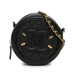 Chanel AB Chanel Black Caviar Leather Leather Caviar CC Filigree Round Crossbody Italy