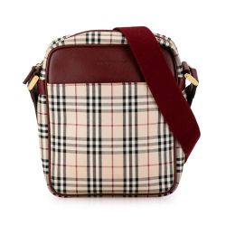 Burberry B Burberry Brown Beige with Red Canvas Fabric House Check Crossbody Bag United Kingdom