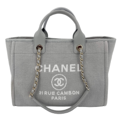 Chanel Deauville Medium Raffia 2-Ways Tote Bag Grey