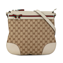 Gucci B Gucci Brown Beige with White Canvas Fabric GG Web Mayfair Crossbody Italy