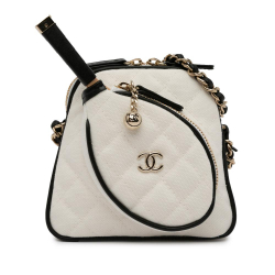 Chanel AB Chanel White Ivory with Black Canvas Fabric Coco Masters Mini Tennis Racket Bag France