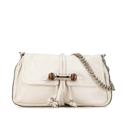 Gucci B Gucci White Calf Leather Bamboo Croisette Shoulder Bag Italy
