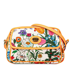 Gucci B Gucci White with Orange Canvas Fabric Small Flora Crossbody Bag Italy