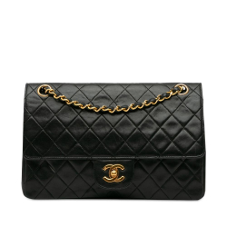 Chanel B Chanel Black Lambskin Leather Leather Medium Quilted Lambskin Double Flap France