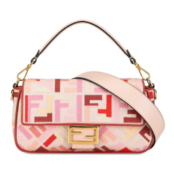 Fendi AB Fendi Pink Canvas Fabric Zucca Embroidered Baguette Satchel Italy