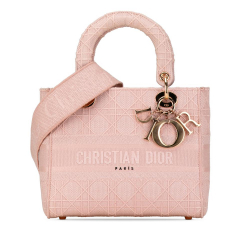 Christian Dior B Dior Pink Light Pink Canvas Fabric Medium Cannage Lady D-Lite Italy
