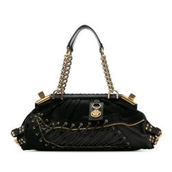 Versace B Versace Black Suede Leather Calfskin and Corset Frame Shoulder Bag Italy