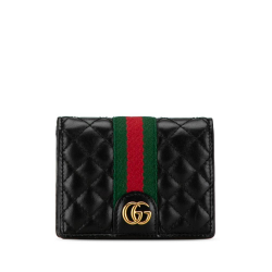 Gucci B Gucci Black Calf Leather Double G Web Trapuntata Compact Wallet Italy