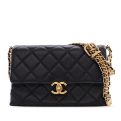 Chanel AB Chanel Black Calf Leather CC Quilted skin Belt Chain Shoulder Bag Italy