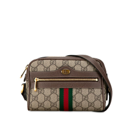 Gucci AB Gucci Brown Beige Coated Canvas Fabric Mini GG Supreme Ophidia Crossbody Bag Italy
