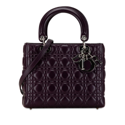 Christian Dior AB Dior Purple Plum Lambskin Leather Leather Medium Lambskin Cannage Lady Dior Italy