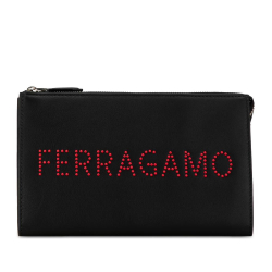 Salvatore Ferragamo AB Ferragamo Black Calf Leather Logo Clutch Italy