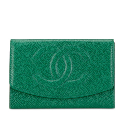 Chanel B Chanel Green Caviar Leather Leather CC Caviar Wallet France