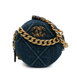 Chanel AB Chanel Blue Denim Denim Fabric 19 Round Clutch with Chain Italy