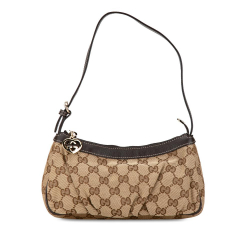 Gucci AB Gucci Brown Beige Canvas Fabric GG Lovely Heart Pochette Italy