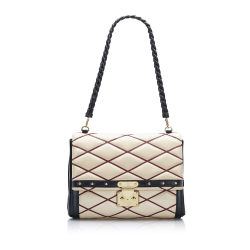 Louis Vuitton B Louis Vuitton Brown Beige with Black Lambskin Leather Leather Malletage Pochette Flap Bag Italy