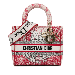 Christian Dior AB Dior Red Canvas Fabric Medium Royale d'Amour Lady D-Lite Italy
