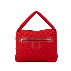 Chanel B Chanel Red Nylon Fabric Quilted Coco Cocoon Hobo Italy