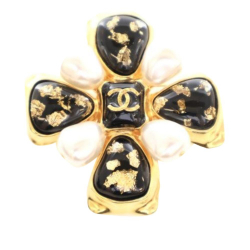 Chanel AB Chanel Gold with Black Gold Plated Metal Resin and CC Brooch France