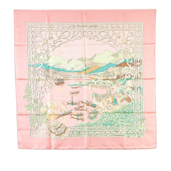 Hermès A Hermès Pink Light Pink with Multi Silk Fabric Le Fleuve Sacre Scarf France