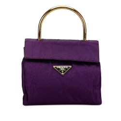 Prada B Prada Purple Nylon Fabric Tessuto Metal Handle Handbag Italy