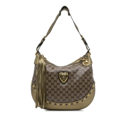 Gucci B Gucci Brown with Gold Coated Canvas Fabric GG Crystal Babouska Heart Hobo Bag Italy