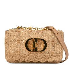 Christian Dior B Dior Brown Beige Raffia Natural Material Small Embroidered Cannage Caro Bag Italy