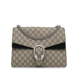 Gucci AB Gucci Brown Beige with Black Canvas Fabric Medium GG Supreme Dionysus Shoulder Bag Italy