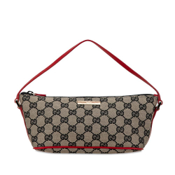 Gucci B Gucci Brown Beige with Red Canvas Fabric GG Boat Italy