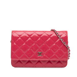 Chanel AB Chanel Pink Dark Pink Patent Leather Leather Classic Patent Wallet On Chain Italy
