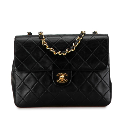 Chanel B Chanel Black Lambskin Leather Leather Square Classic Quilted Lambskin Flap France