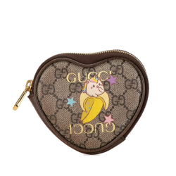 Gucci B Gucci Brown Coated Canvas Fabric GG Supreme Bananya Coin Purse Italy